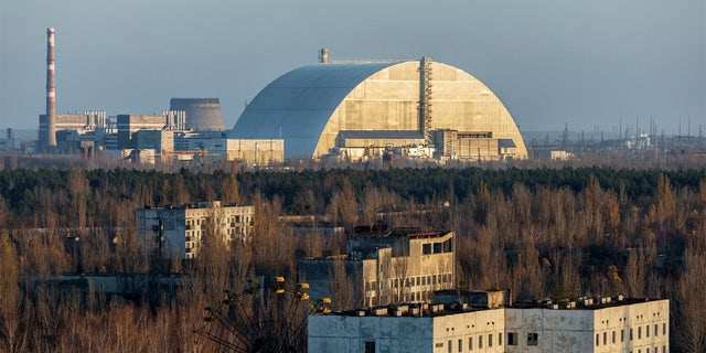 Pembangkit listrik tenaga nuklir Chernobyl terlihat pada 2019. 