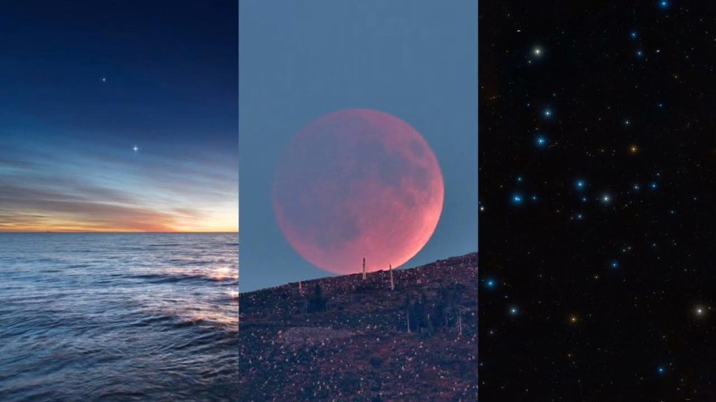Planet senja dan fajar, gerhana bulan, dan gugus bintang koma