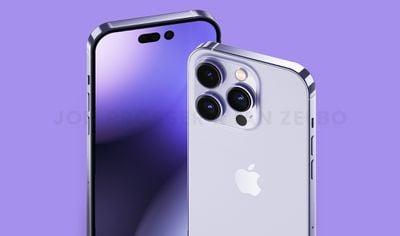Fitur Eksklusif iPhone 14 Pro Purple Depan dan Belakang MacRumors