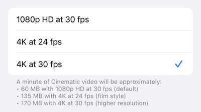 Pengaturan iPhone 14 Pro Mode Bioskop 4K