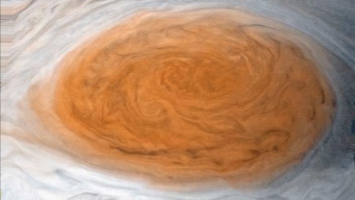 Animasi pusaran berputar Bintik Merah Besar Jupiter